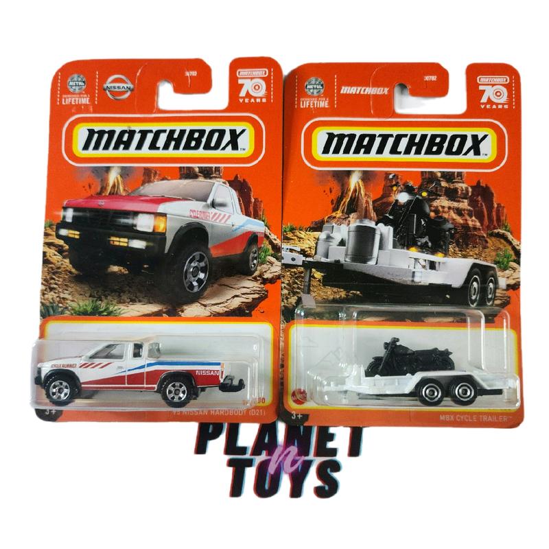 Matchbox Set 95 Nissan Hardbody (D21) & MBX Cycle Trailer Diecast Car Collectible Scale 1:64