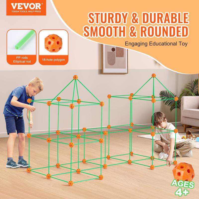 VEVOR Fort Building Kit for Kids, 140PCS Glow in The Dark STEM Building Toys, Educational Gift for 4 5 6 7 8+ Year Old Boys & Girls Indoor Outdoor Play Tent Construction Toys with 96 Rods and 44 Balls  Christmas gift