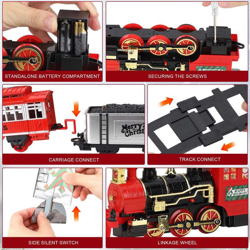 2024 Christmas Train Set with Smoke, Light and Sounds, Kids Train Set, Toy Train Set for Around The Tree,  Toy for Ages 3 4 5 6 7 8+Years Old Boys