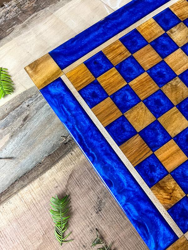 Deep Blue Maple Wood Chess Board (With Border)