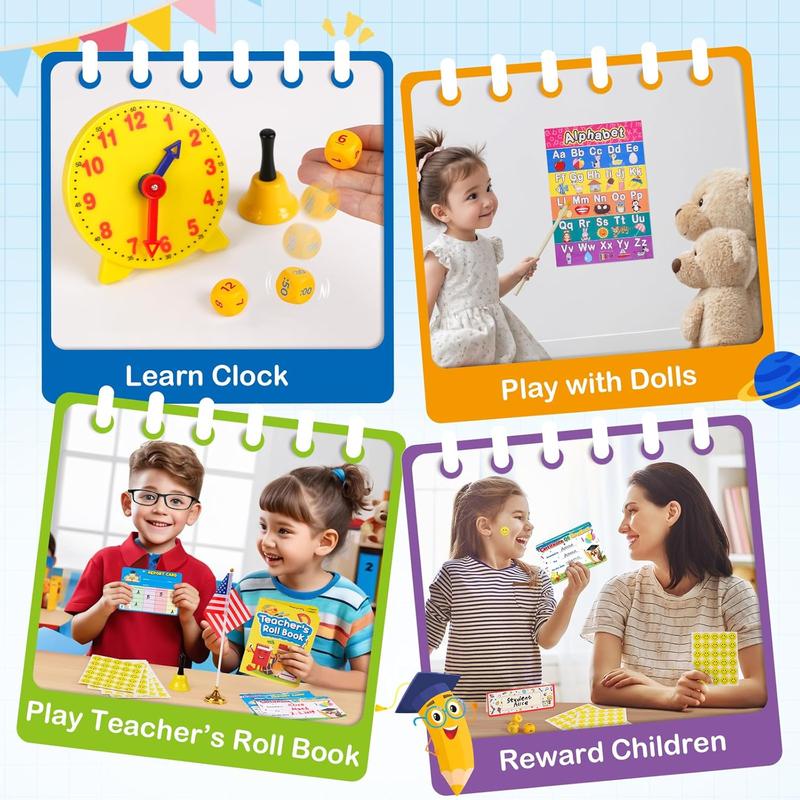 Alritz Pretend Teacher Playset, Role Pretend Play Kids School Toys Kit Include Map, Calendar, White Board Boys Girls Toys, Halloween Christmas Birthday Gift for Ages 5 6 7 8 9 10 11 12 13