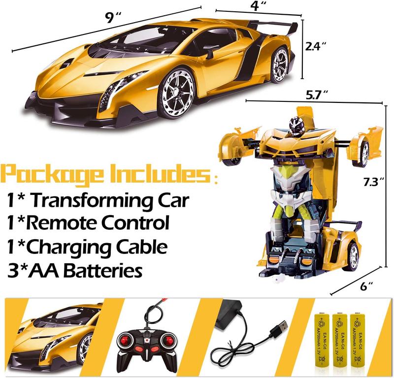 Remote Control Transform Car Robot Boys Christmas Toys with Lights RC Car 2.4Ghz 1:18 Rechargeable 360Rotating Race Car Christmas Birthday Gifts Stocking Stuffers for Kids Boys Party Favors