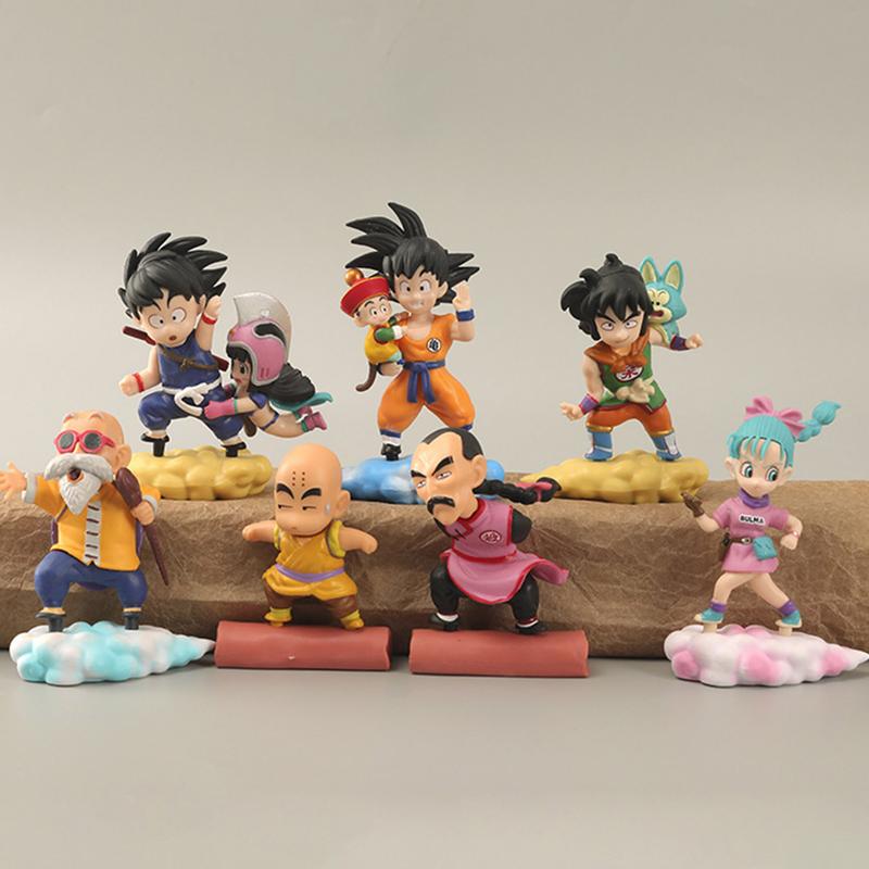 4inch Anime Theme Kid Goku Baby Gohan Kuririn Statues Set, Cute Vegeta Piccolo Master Roshi Desktop Ornaments, Creative Home Decor Cake Toppers