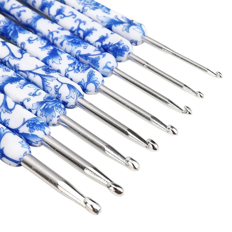 8pcs set Blue and White Porcelain Pattern Crochet Hook Set, Crochet Supplies For DIY