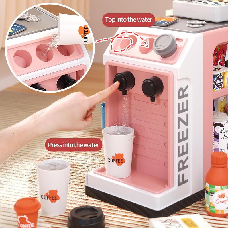 48-Piece Pretend Play Cash Register Toy Set with Water Outlet Function - Pink