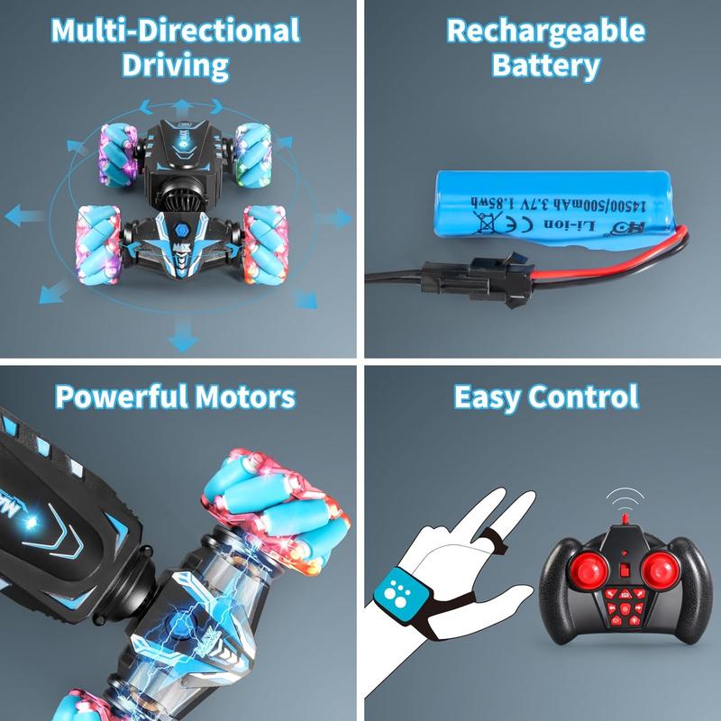 Gesture Sensing RC Stunt Car with Light & Music,Drift Hand Controlled Remote Control Twist Cars Toys for 8-12 yr Boys Girls,4WD 2.4GHz Monster Truck 360? Flips Spray,Xmas Gift for Kids.