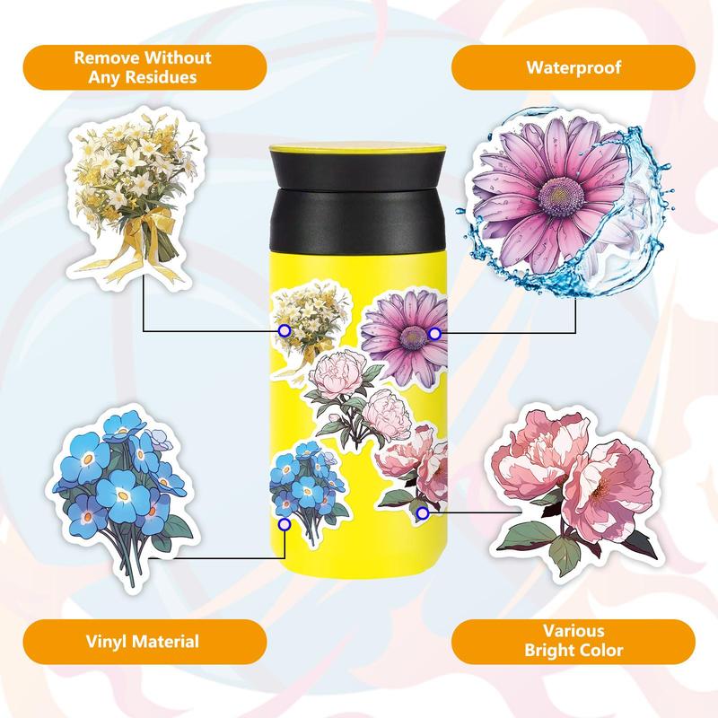 50pcs Flower Pattern Sticker, Scrapbooking & Journal Making Material Paper, DIY Decorative Sticker For Stationery Computer Water Bottle