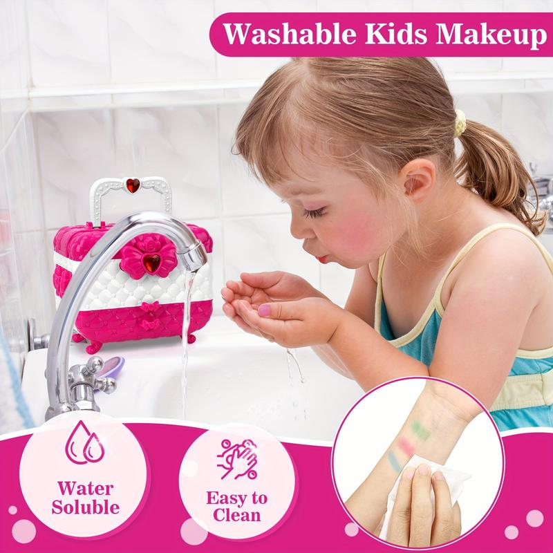 56 PCS Deluxe Kids Makeup Kit - Makeup & Jewelry Sets for Girls, Washable Real Makeup, Toddler Dress Up Play Jewelry Set with Princess Accessories