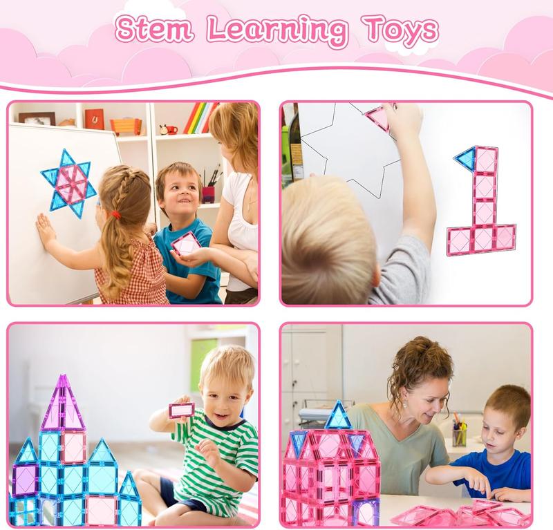 Magnetic Tiles Toys for 3 4 5 6 7 8 Year Old Boy Girls Kids Beginner Set,Magnetic Building Blocks Learning Toys for Toddlers Age 2-4 3-5 4-5 5-6 6-8 Birthday Christmas Ideas (20PCS Pink & Purple)