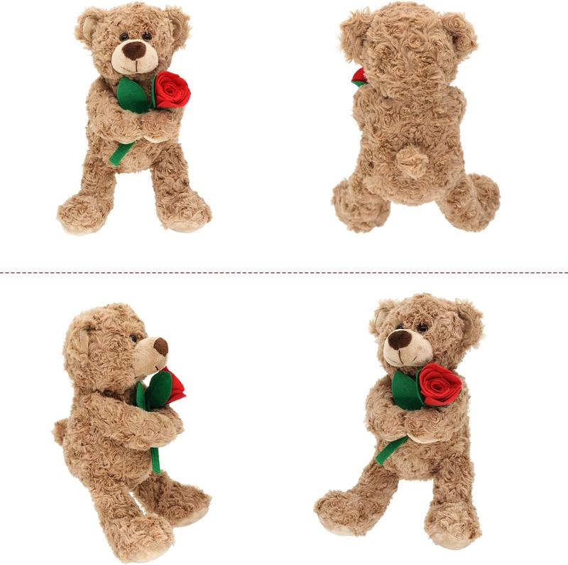 12'' Stuffed Teddy Bear Dolls with Rose, Soft Plush Animal Toys for Valentine's Day Her Girlfriend Lover Mom Kids Gifts