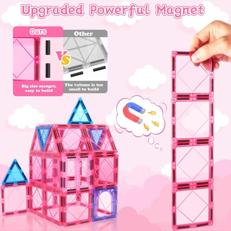 Magnetic Tiles Toys for 3 4 5 6 7 8 Year Old Boy Girls Kids Beginner Set,Magnetic Building Blocks Learning Toys for Toddlers Age 2-4 3-5 4-5 5-6 6-8 Birthday Christmas Ideas (20PCS Pink & Purple)