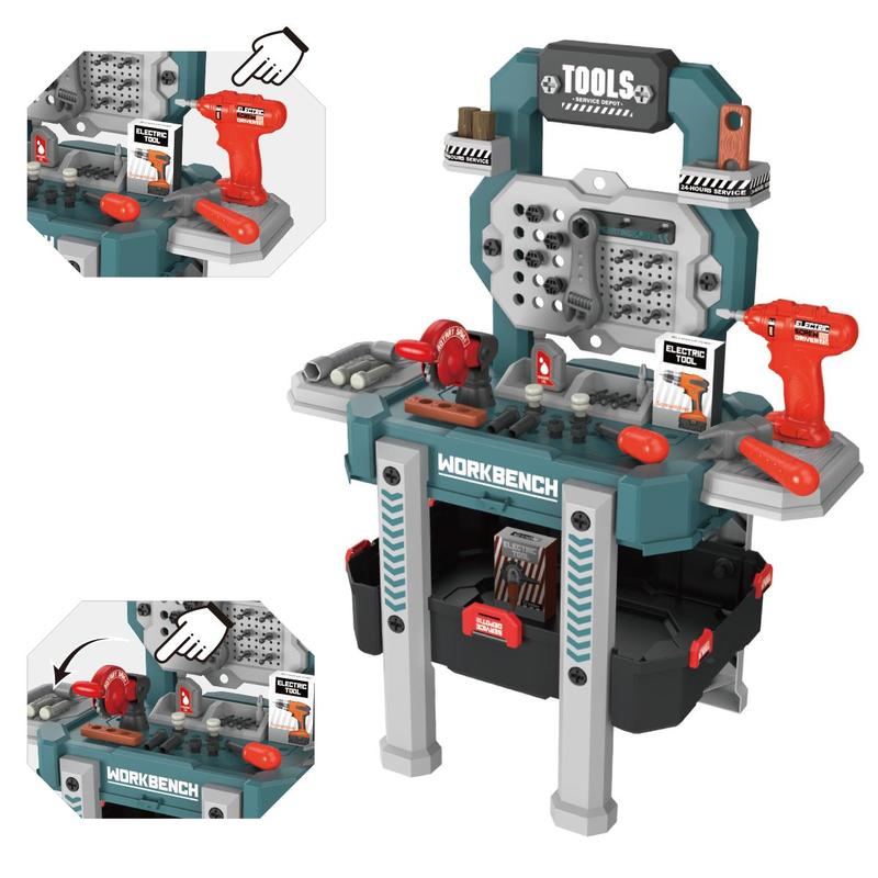 Tool Bench Toy with Electric Drill, 1 Set Tool Bench Toy with Accessories, Pretend Play Tool Toy, Gift for Boys & Girls