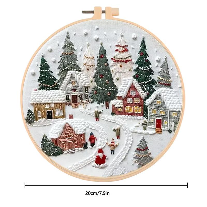 Christmas Snow Landscape Pattern DIY Embroidery Kit, 1 Set Embroidery with Hoop Suture Practice Kit for Adults, Handmade Unfinished Products Gifts, Christmas, Christmas Gift