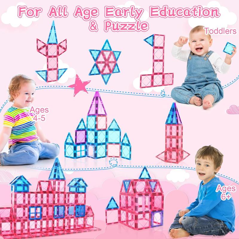 Magnetic Tiles Toys for 3 4 5 6 7 8 Year Old Boy Girls Kids Beginner Set,Magnetic Building Blocks Learning Toys for Toddlers Age 2-4 3-5 4-5 5-6 6-8 Birthday Christmas Ideas (20PCS Pink & Purple)