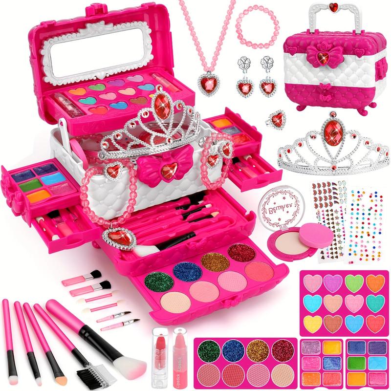 56 PCS Deluxe Kids Makeup Kit - Makeup & Jewelry Sets for Girls, Washable Real Makeup, Toddler Dress Up Play Jewelry Set with Princess Accessories