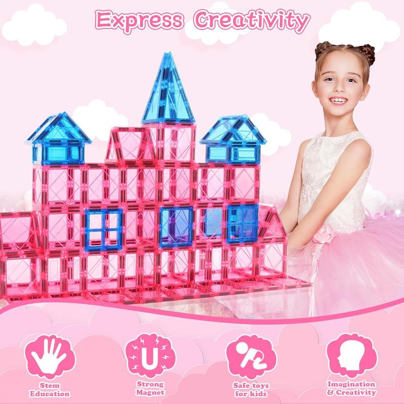 Magnetic Tiles Toys for 3 4 5 6 7 8 Year Old Boy Girls Kids Beginner Set,Magnetic Building Blocks Learning Toys for Toddlers Age 2-4 3-5 4-5 5-6 6-8 Birthday Christmas Ideas (20PCS Pink & Purple)