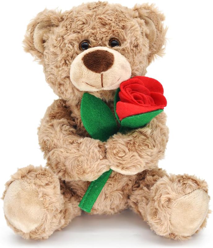 12'' Stuffed Teddy Bear Dolls with Rose, Soft Plush Animal Toys for Valentine's Day Her Girlfriend Lover Mom Kids Gifts