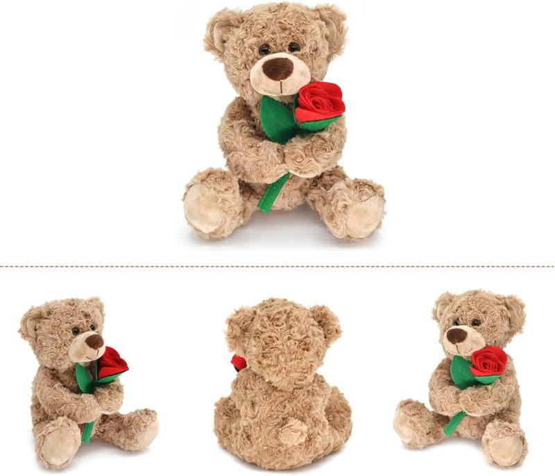 12'' Stuffed Teddy Bear Dolls with Rose, Soft Plush Animal Toys for Valentine's Day Her Girlfriend Lover Mom Kids Gifts