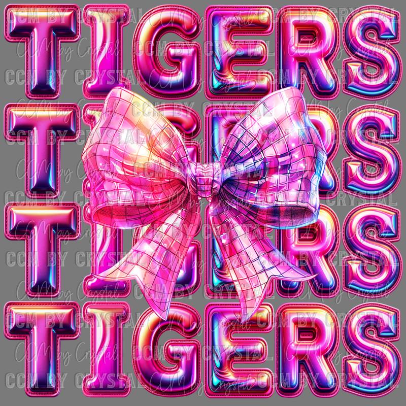 Tigers Bow Holographic Pink Ready to Press DTF Transfer for T-Shirts Ready to Press Sublimation CCMbyCrystal