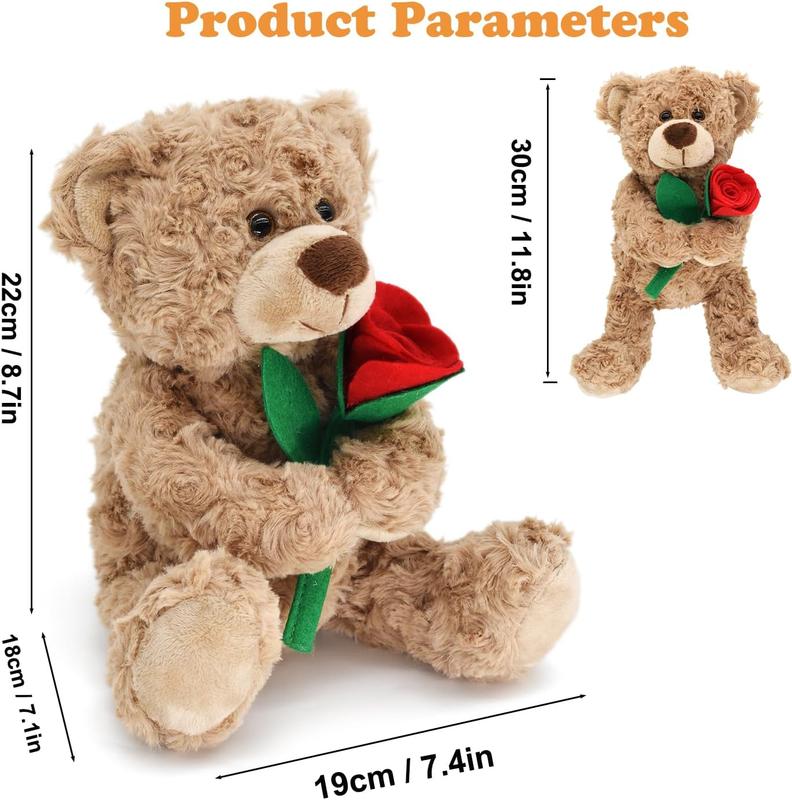 12'' Stuffed Teddy Bear Dolls with Rose, Soft Plush Animal Toys for Valentine's Day Her Girlfriend Lover Mom Kids Gifts