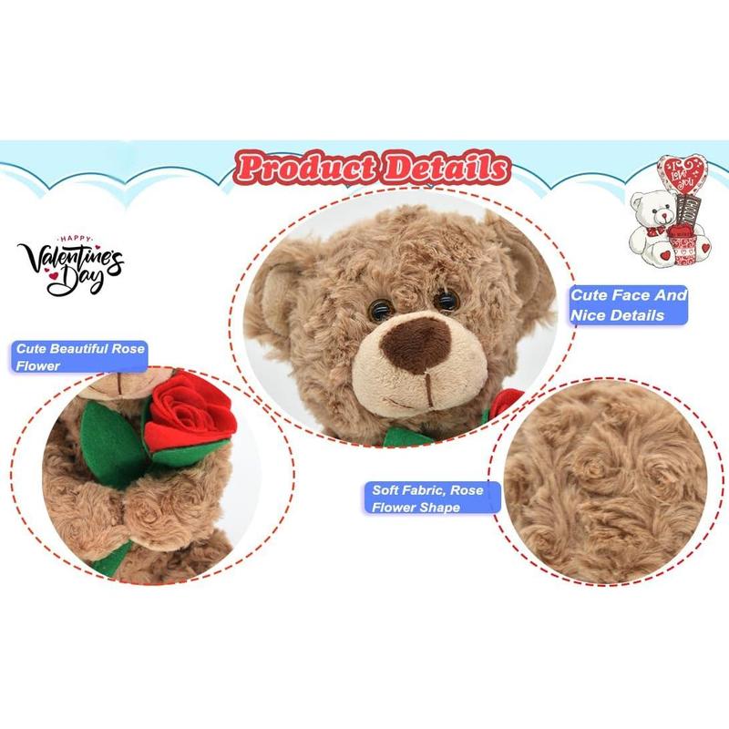 12'' Stuffed Teddy Bear Dolls with Rose, Soft Plush Animal Toys for Valentine's Day Her Girlfriend Lover Mom Kids Gifts